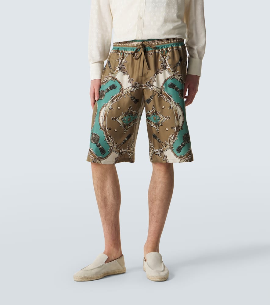 Printed silk twill shorts