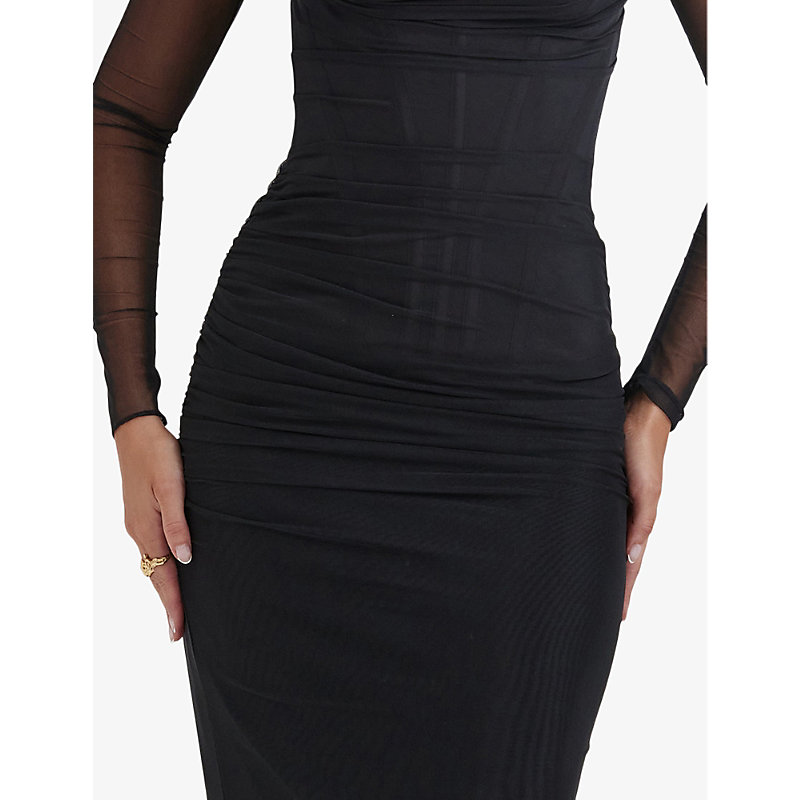 Womens Black Katarina Corseted Stretch-woven Maxi Dress