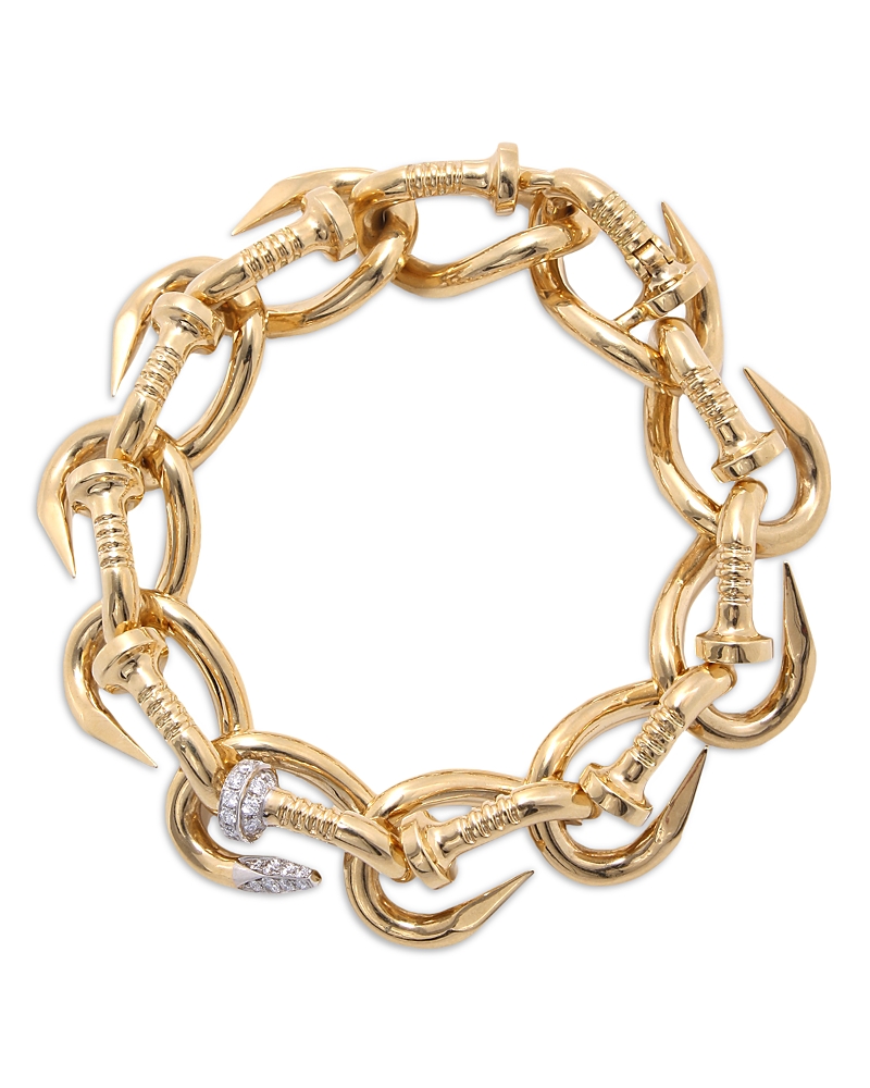 David Web Platinum & 18K Yellow Gold Tool Chest Diamond Hammered Bent Nail Bracelet