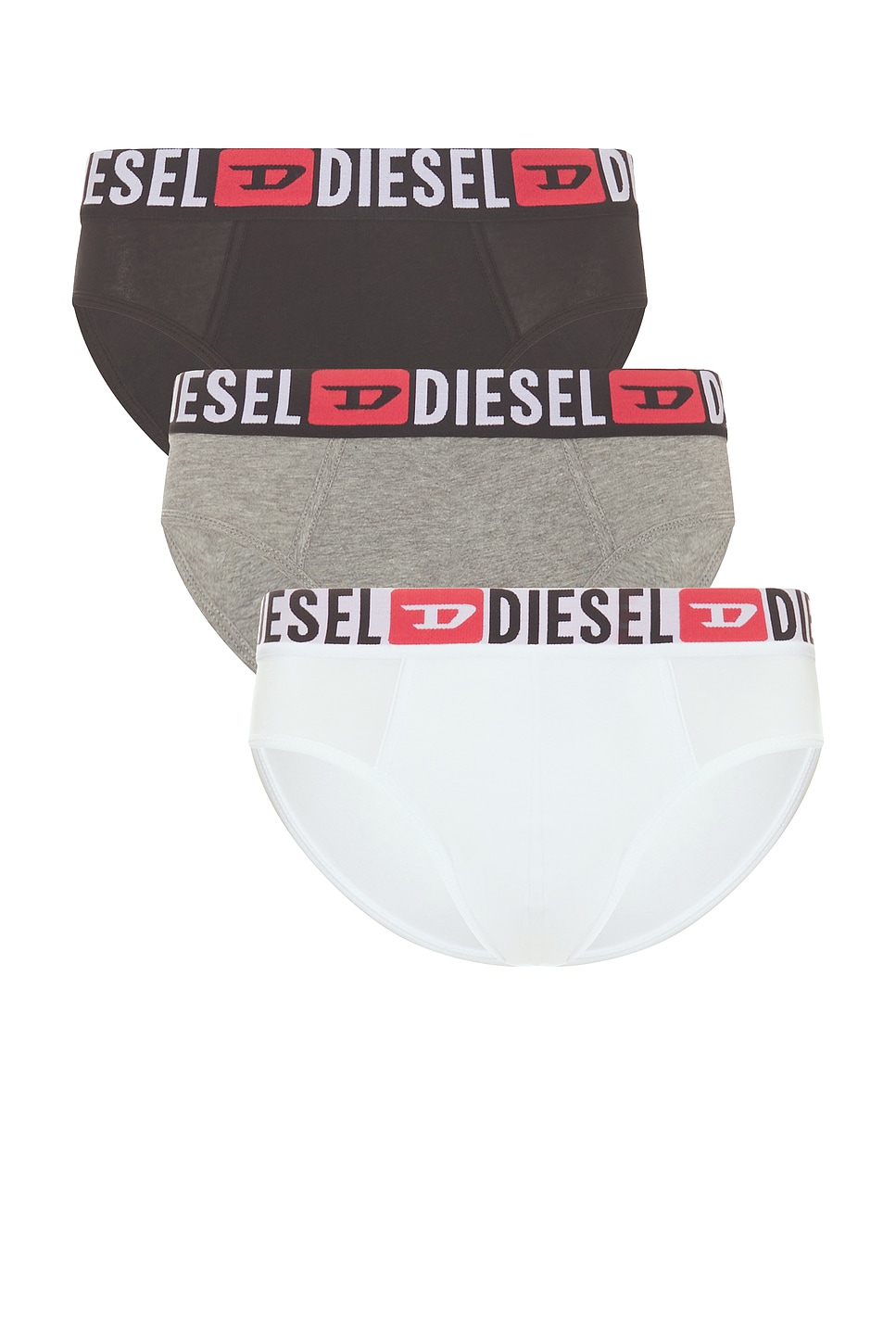 Diesel Three-pack Of Solid Colour Briefs in Black & Grey - White,Black. M also in S, L, XL/1X, XXL/2X