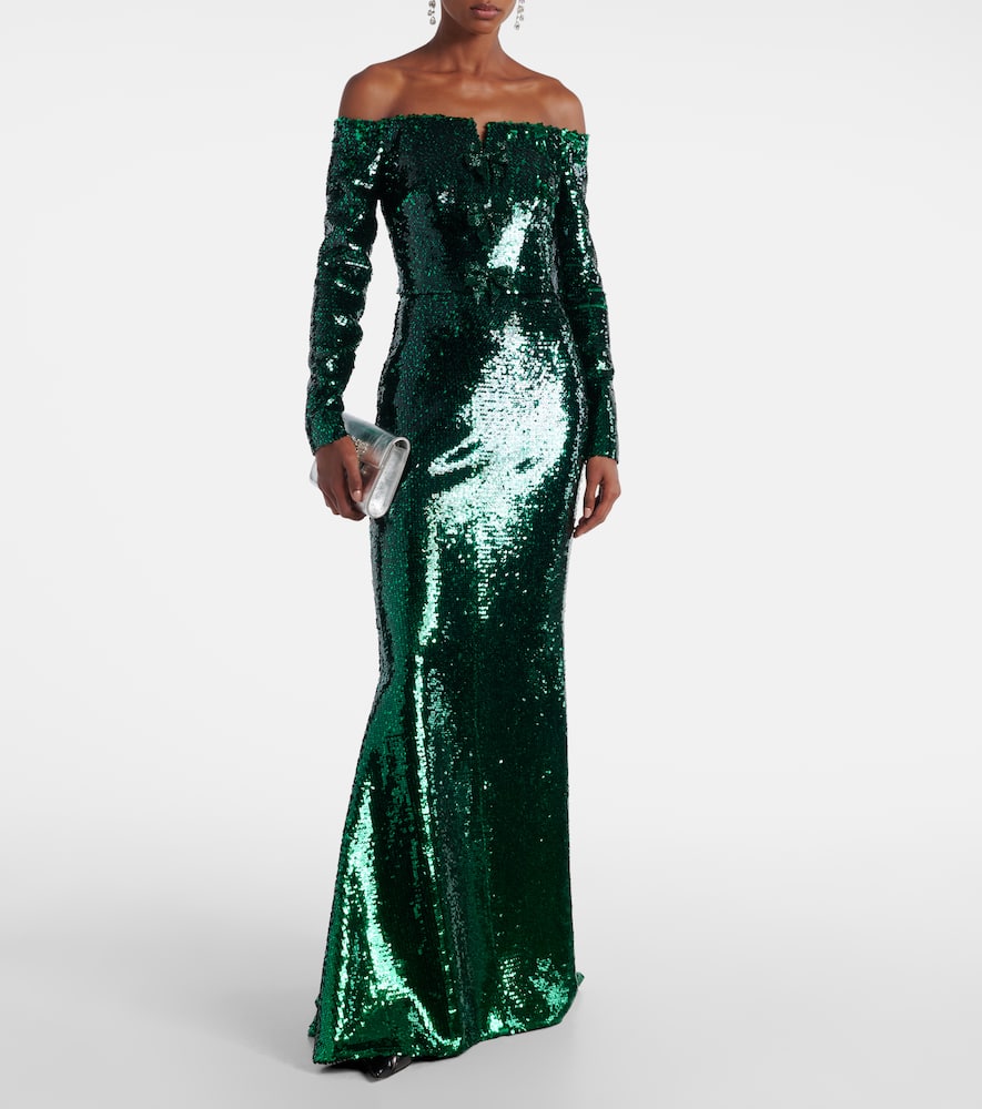 Sequined off-shoulder gown