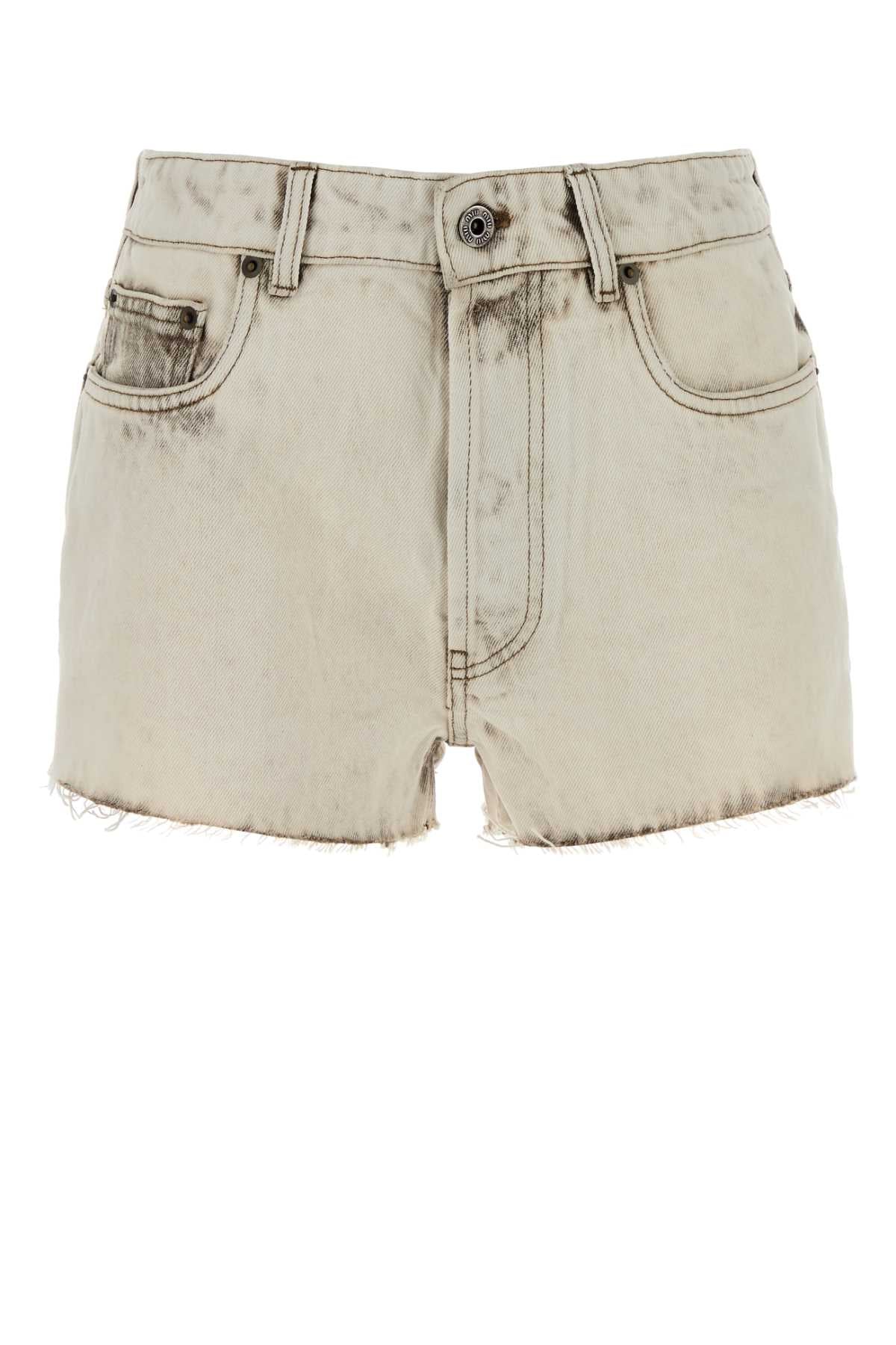 Distressed Cotton Denim Shorts — White