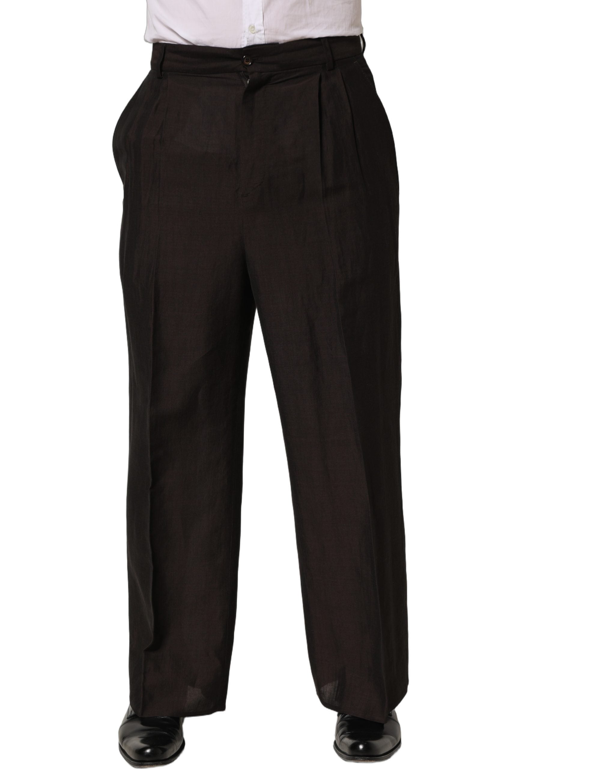 Linen-Viscose Blend Trousers — Brown