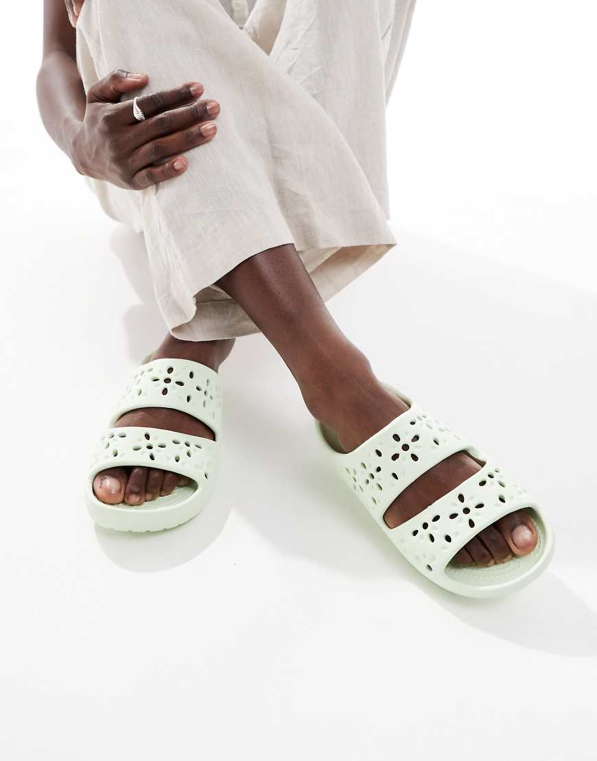 Classic floral cut out sandals in jade tint-Green