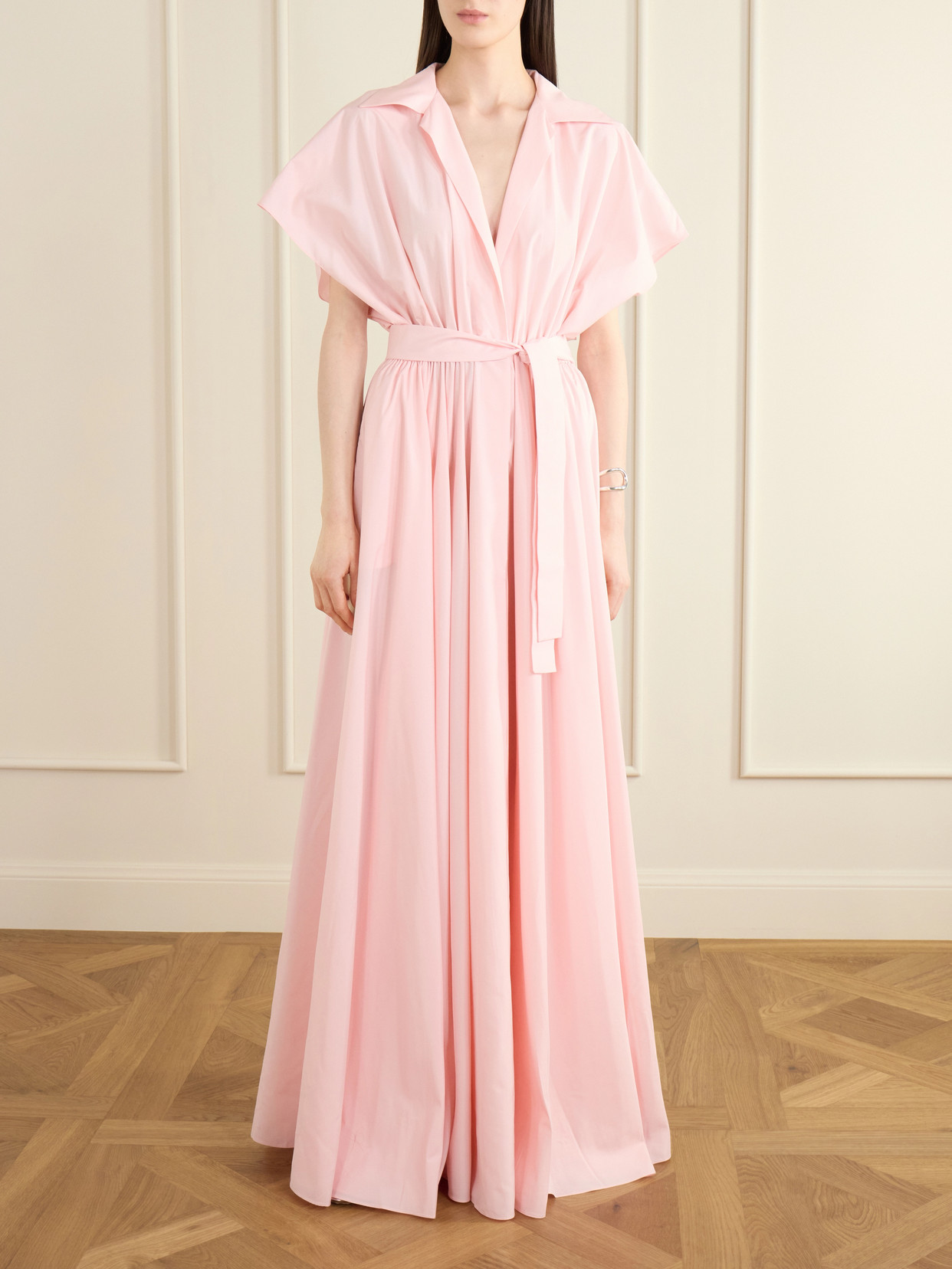 Tie-detailed Woven Gown - Pink