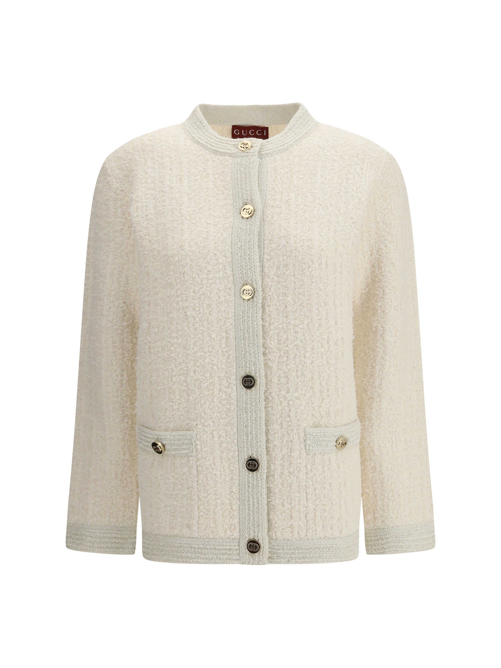 Bouclé Lamé Wool Cardigan — Ivory