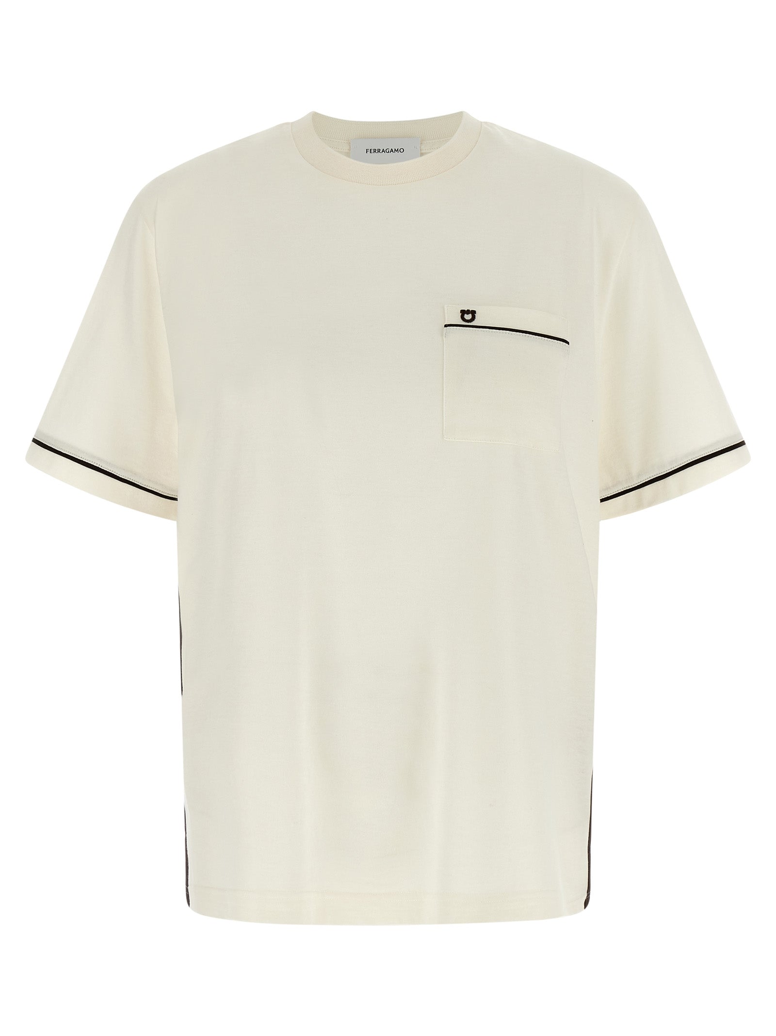 Cotton-Cashmere Blend with Gancini Pocket T-Shirt — Beige