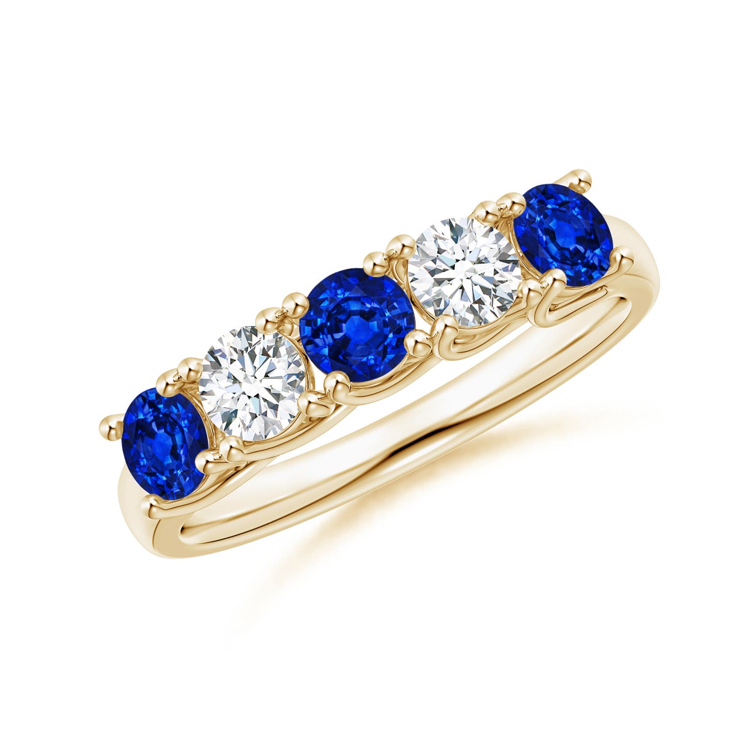 Angara 0.78 Carat Half Eternity Five Stone Sapphire and Diamond Wedding Band in 18K Yellow Gold