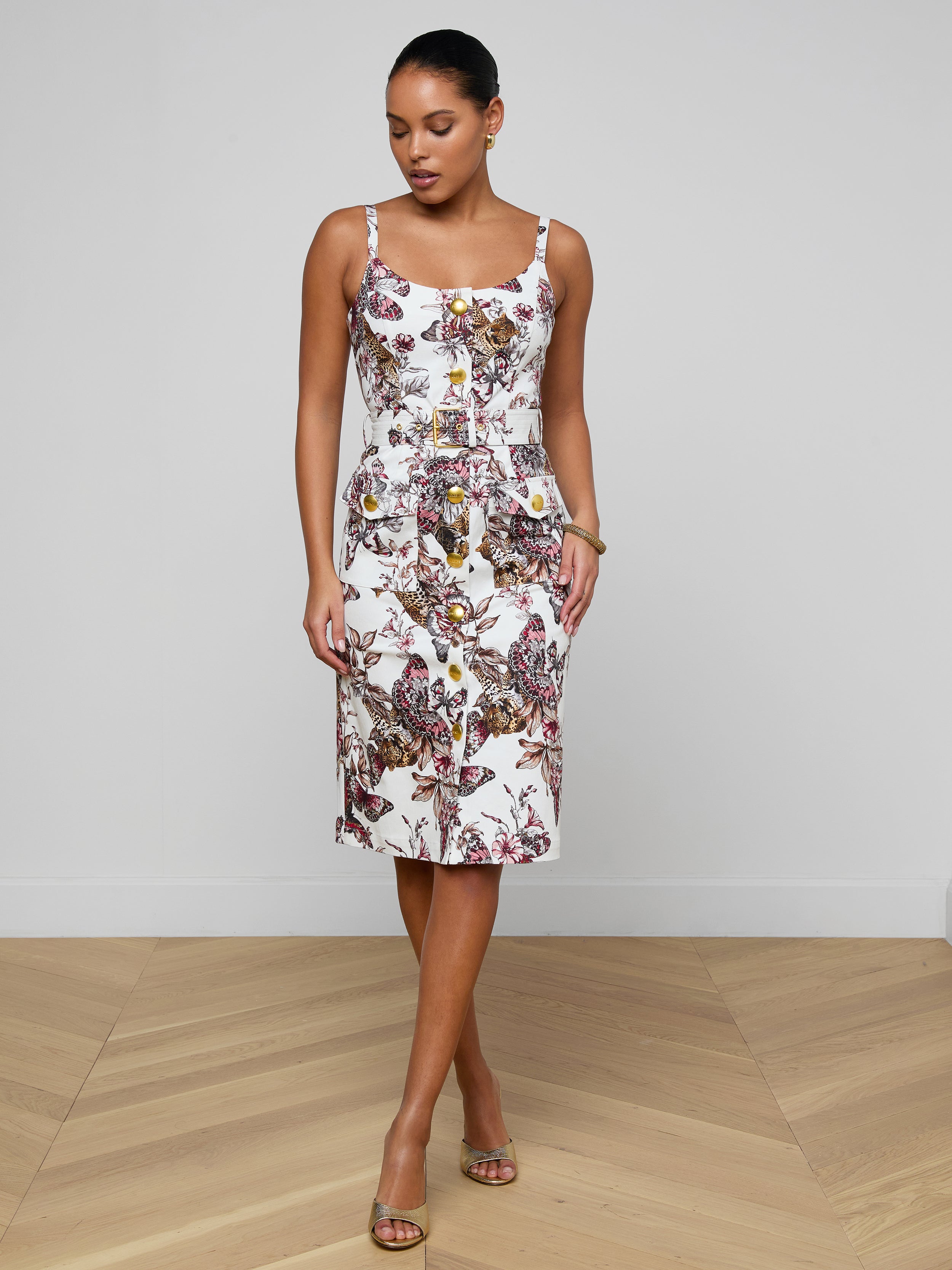 Ida Dress In White Multi Large Butterfly Jungle