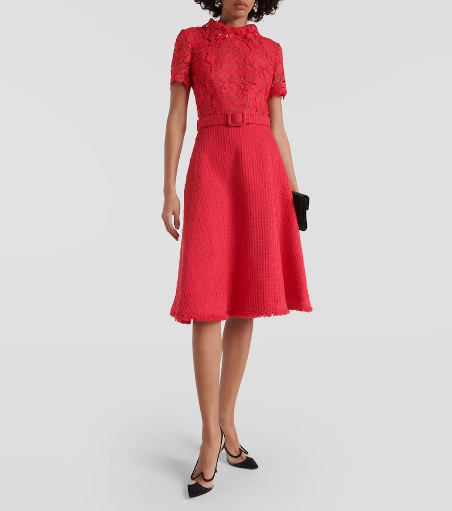 Gardenia guipure and tweed midi dress
