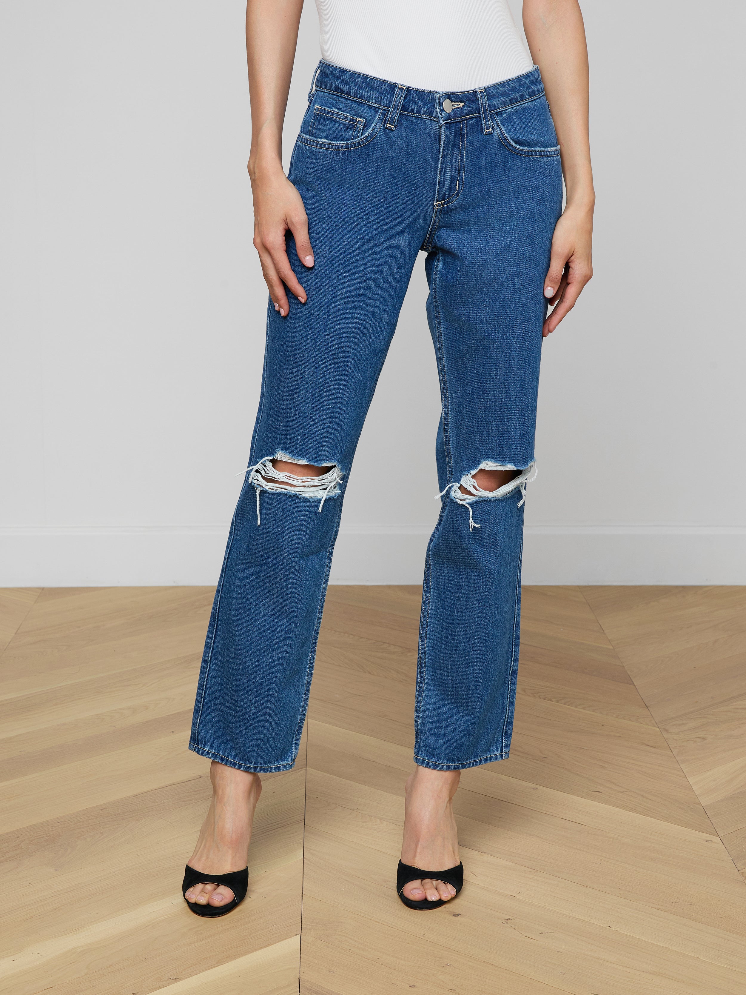 Nevia Slouchy Straight-Leg Jean In Memphis Destruct