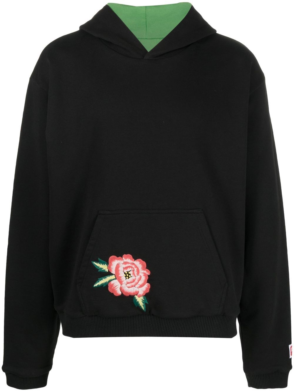 Embroidered-motif cotton hoodie - Black