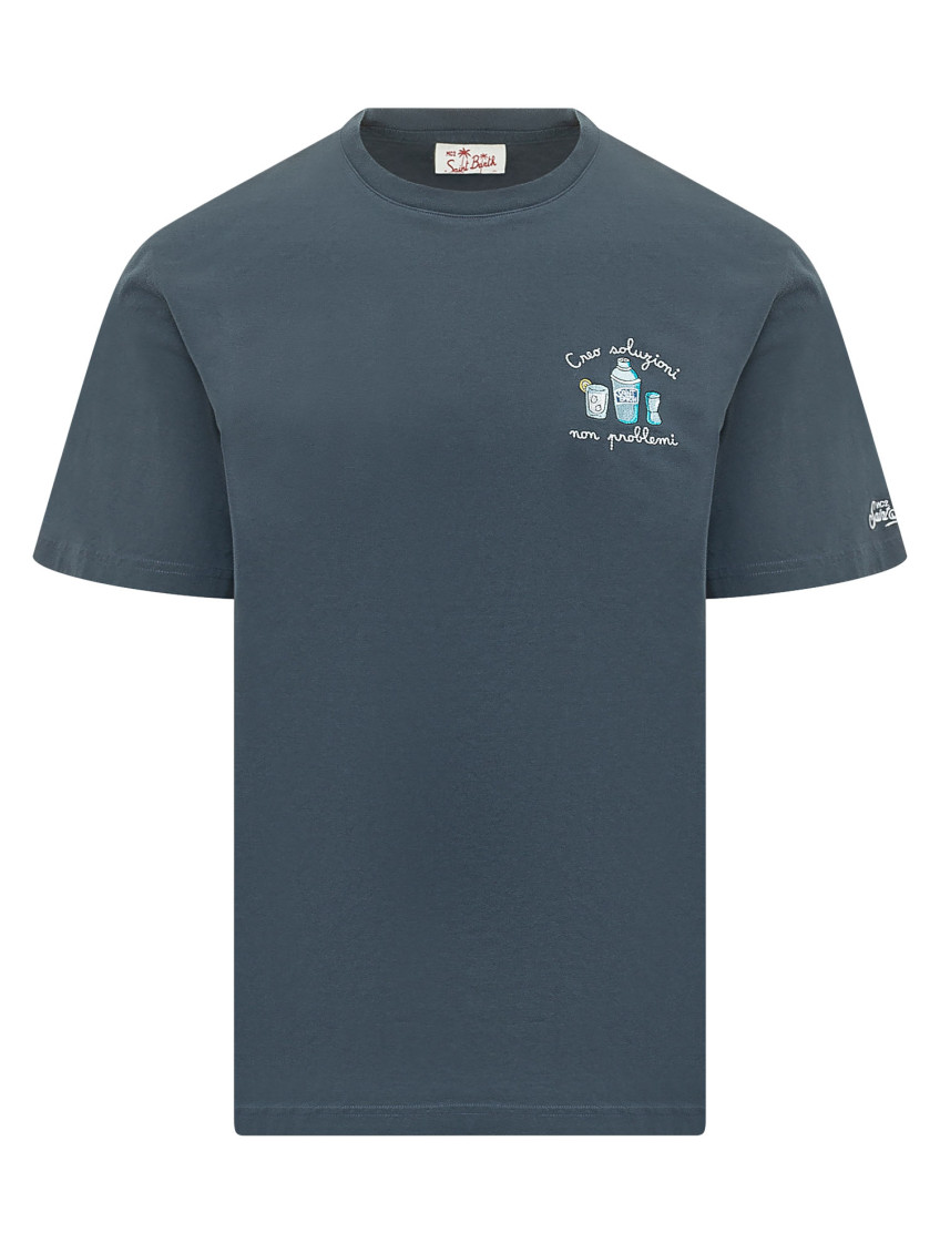 Navy Blue Printed Crew Neck T-Shirt
