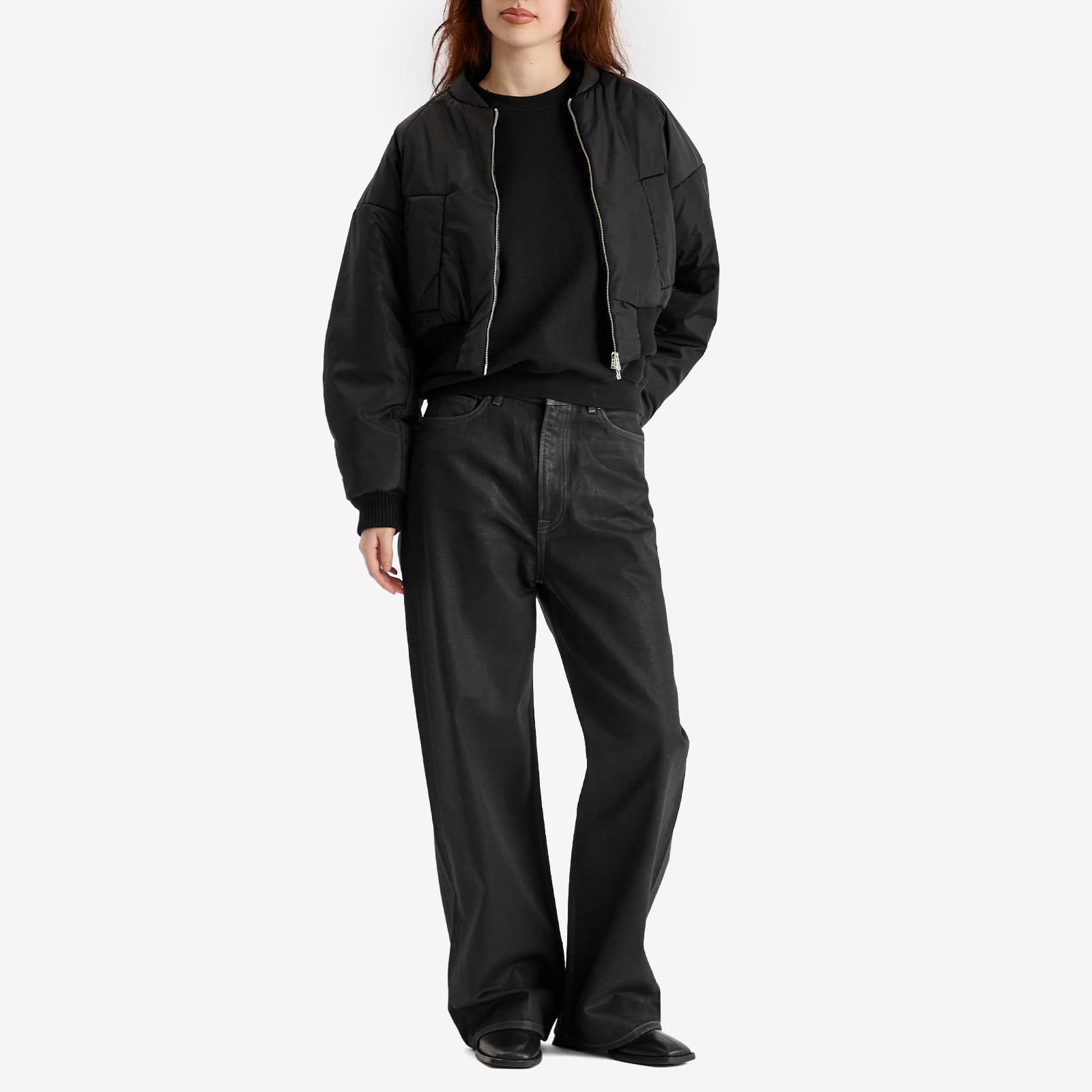 Women's Cropped Bomber Jacket in Black