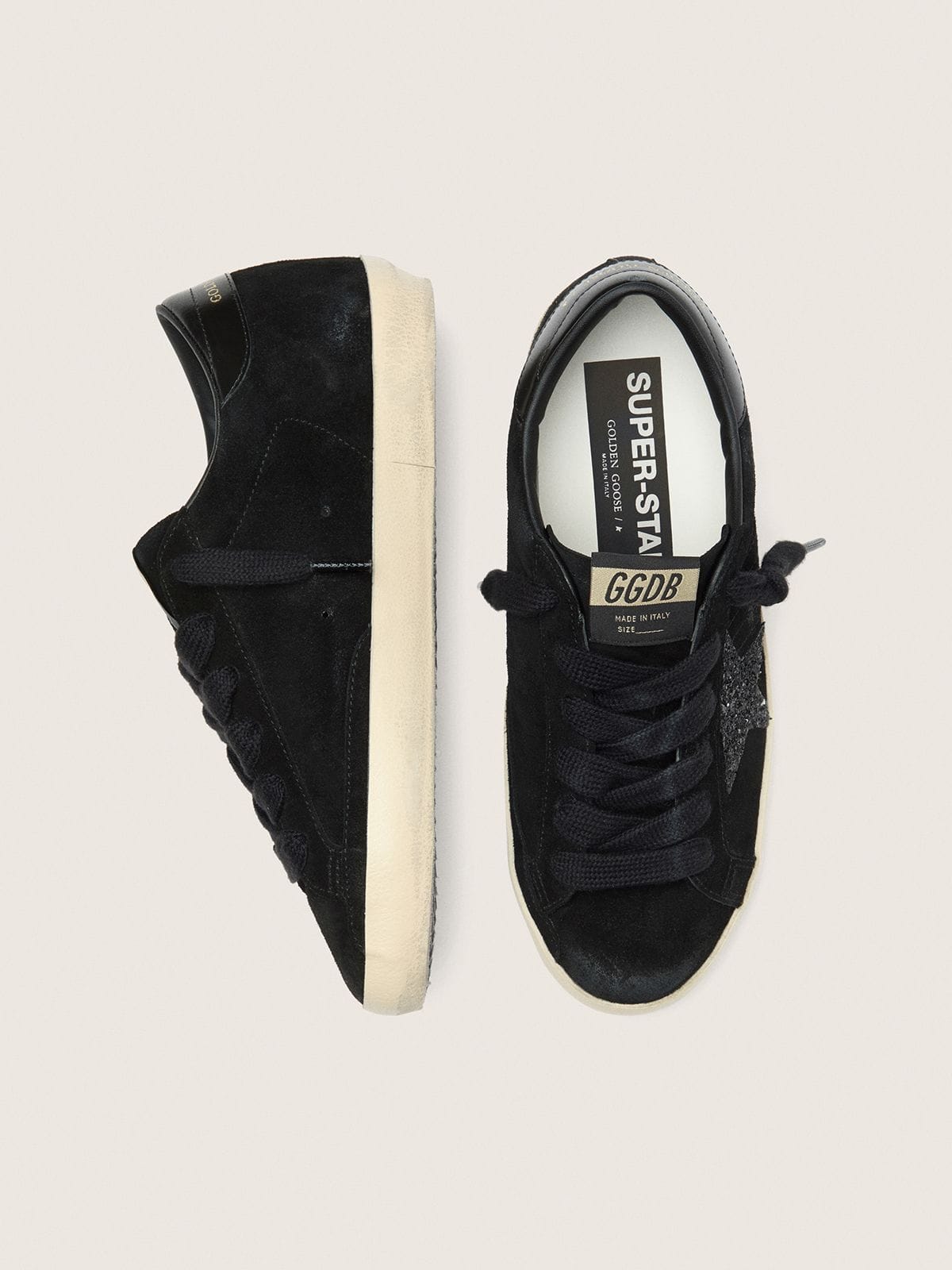Golden Goose - Women's Super-star Ltd In Black Suede With Black Glitter Star And Black Leather Heel Tab, Woman