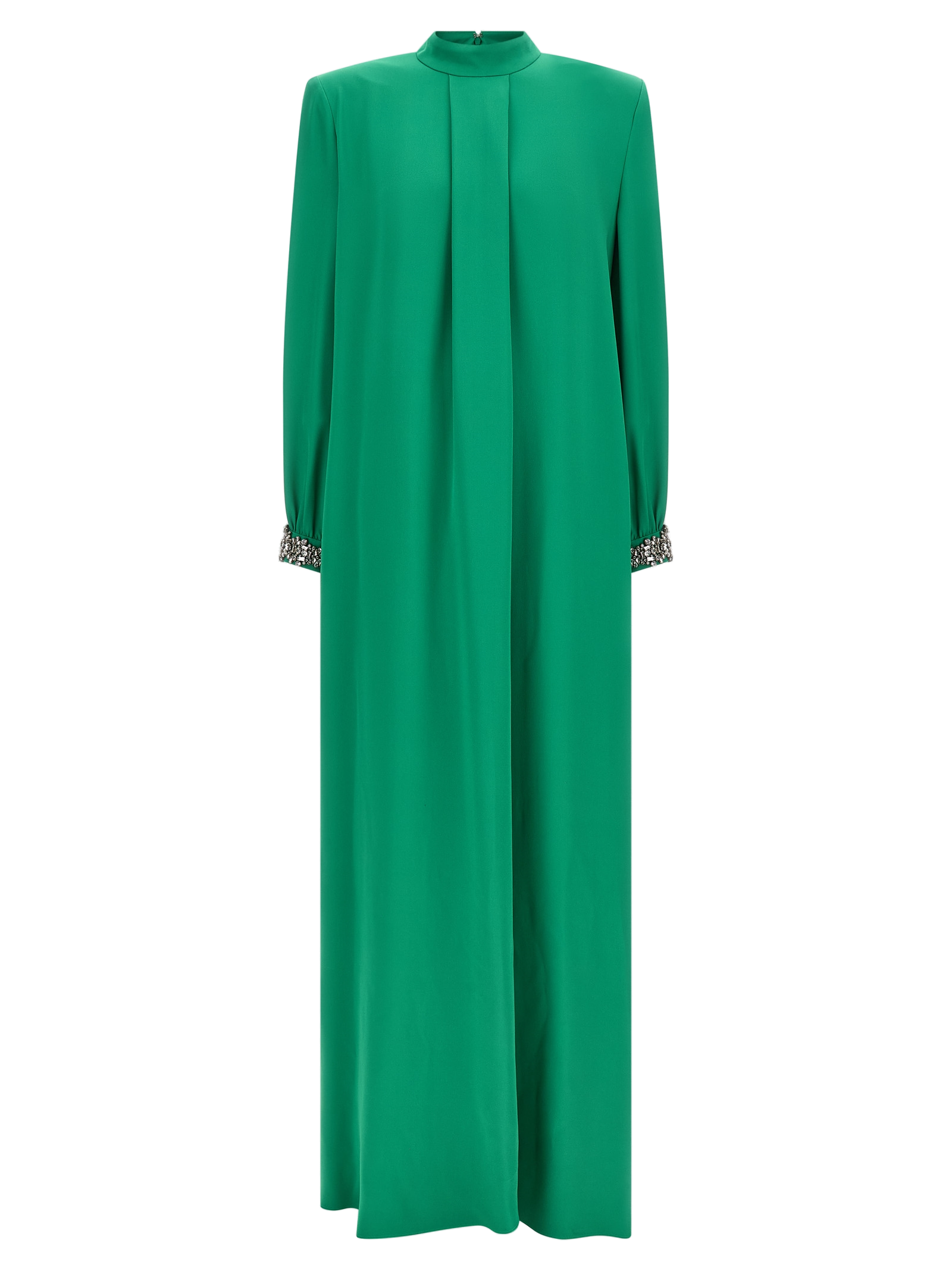 Crystal-Embroidered Silk Dress — Green