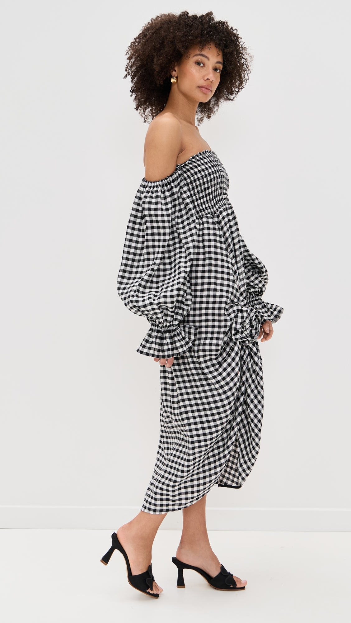 Sleeper Atlanta Linen Dress with Rose Detail Black Vichy