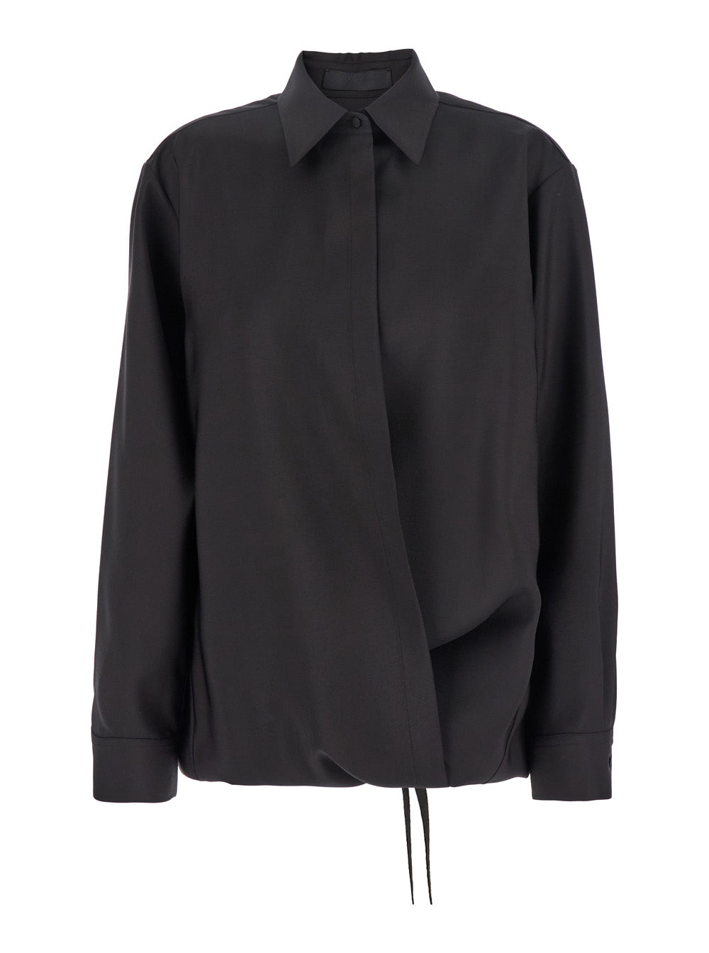 Hidden-Closure Wool Blend Shirt — Black