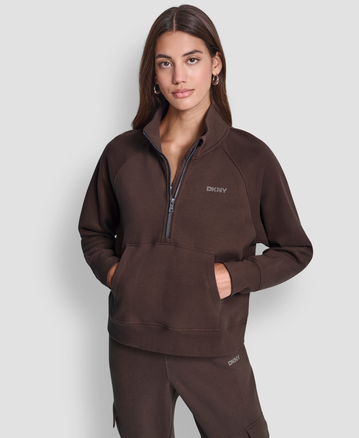 Women's Studded-Logo Half-Zip Sweatshirt - Espresso