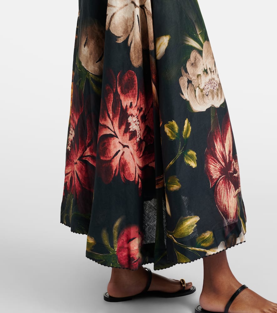 Floral linen maxi skirt