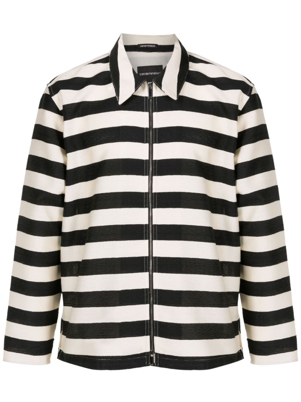 Striped zip-up shirt jacket - Black