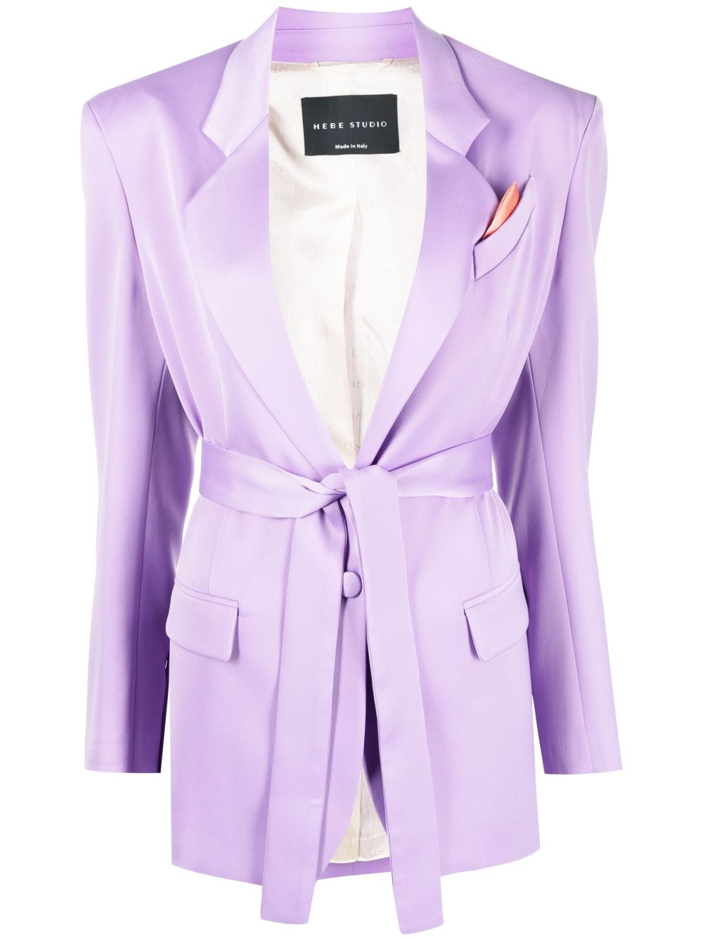 Belted-waist long-sleeve blazer - Purple
