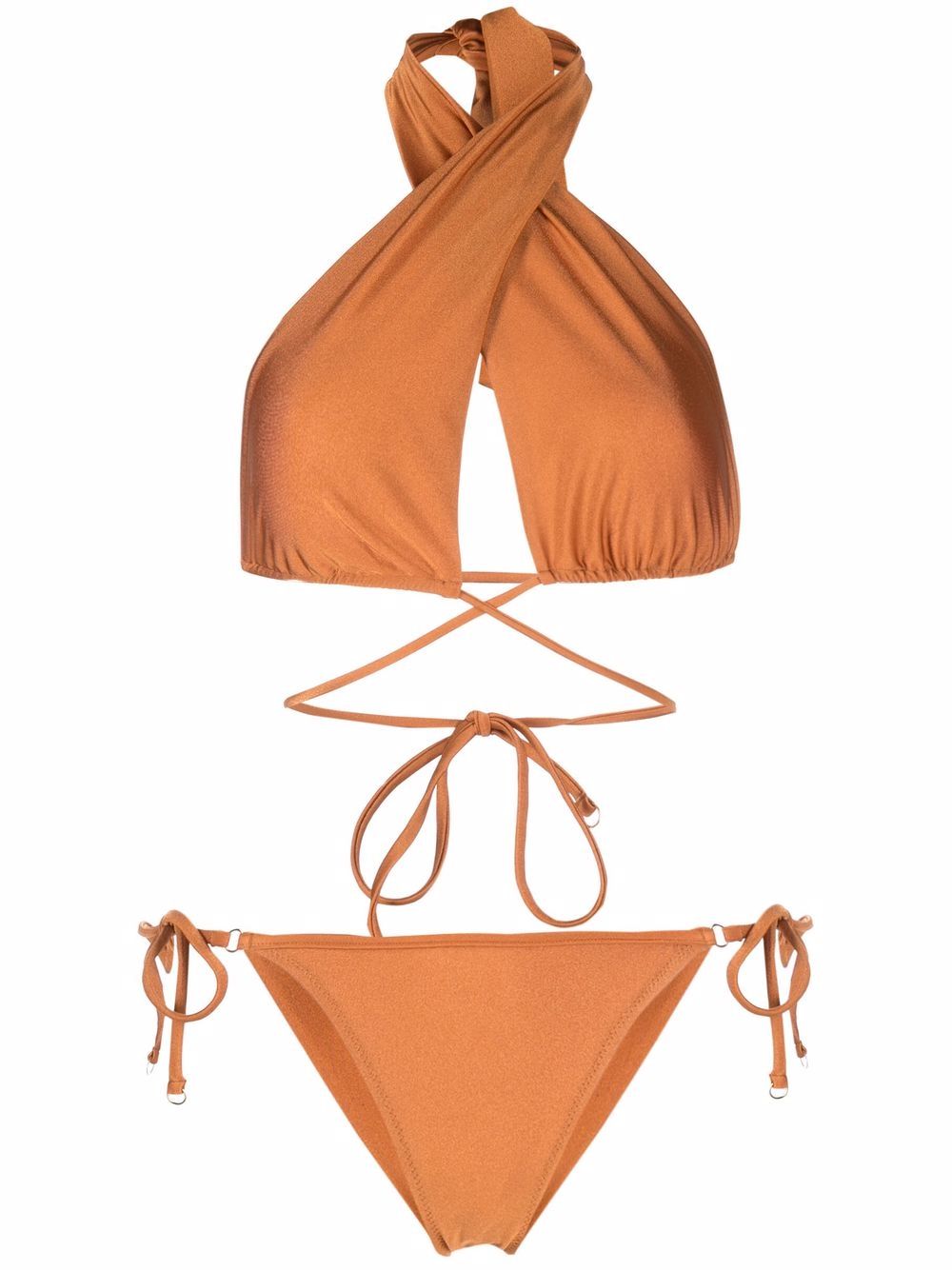 High-shine triangle-cup bikini set - Orange