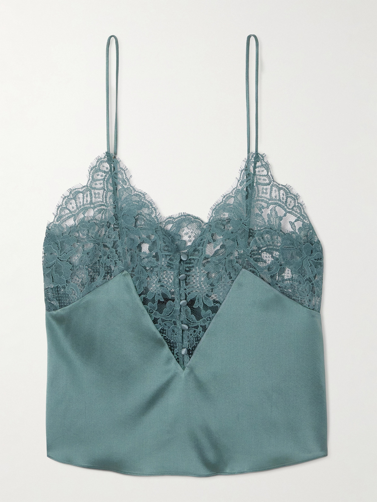 Camille Cotton-blend Lace-trimmed Silk-satin Camisole - Blue
