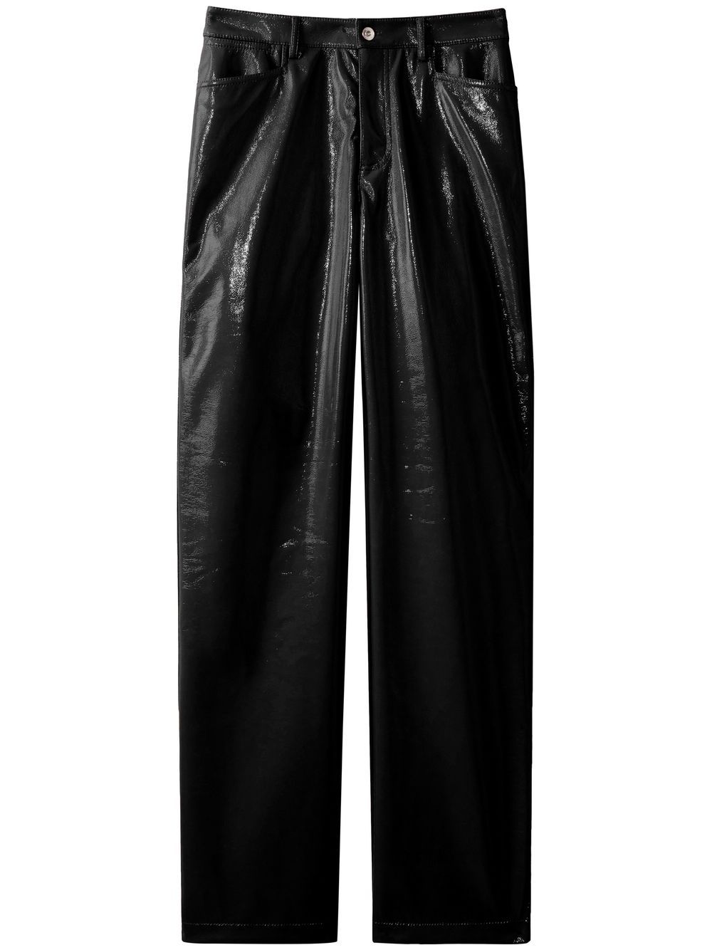 Lacquered-effect straight-leg trousers - Black