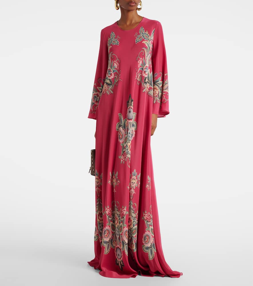 Belted printed silk maxi dress