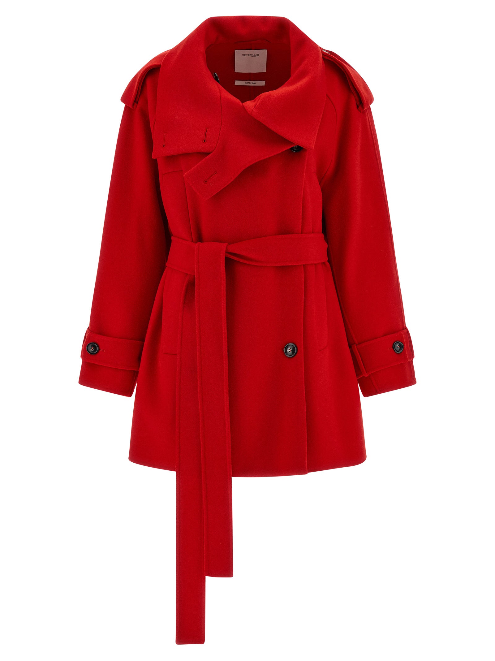 Virgin Wool Trench Coat — Red