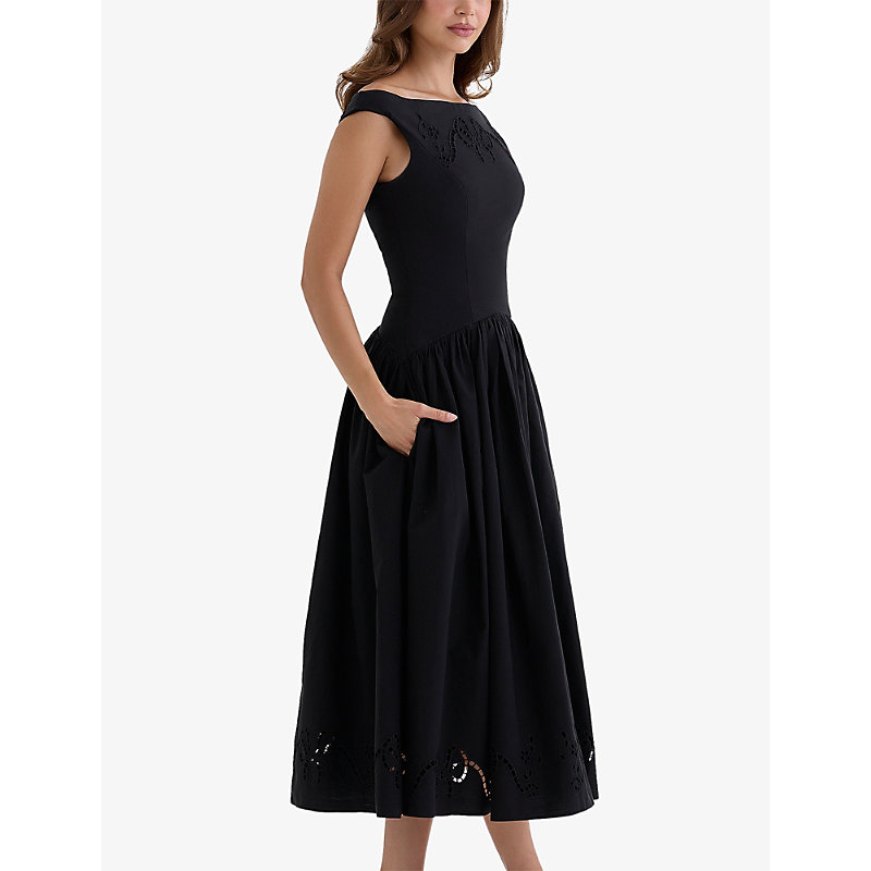 Womens Lauren Boat-Neck Broderie Cotton-Blend Midi Dress