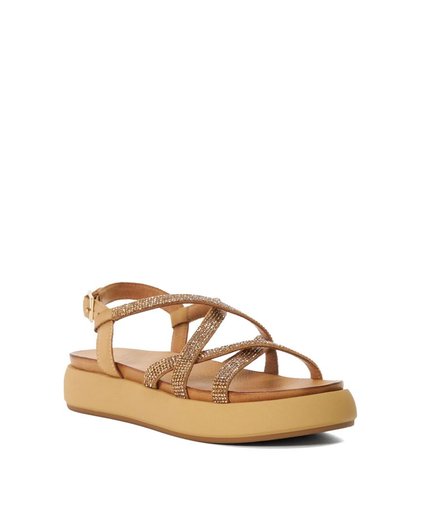 Dune London Womens Ladies Ledge - Chunky Embellished Sandals - Camel Leather