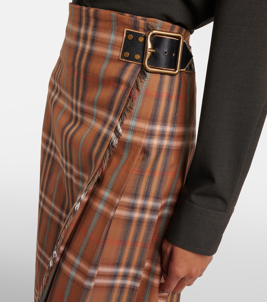 Check wool midi skirt