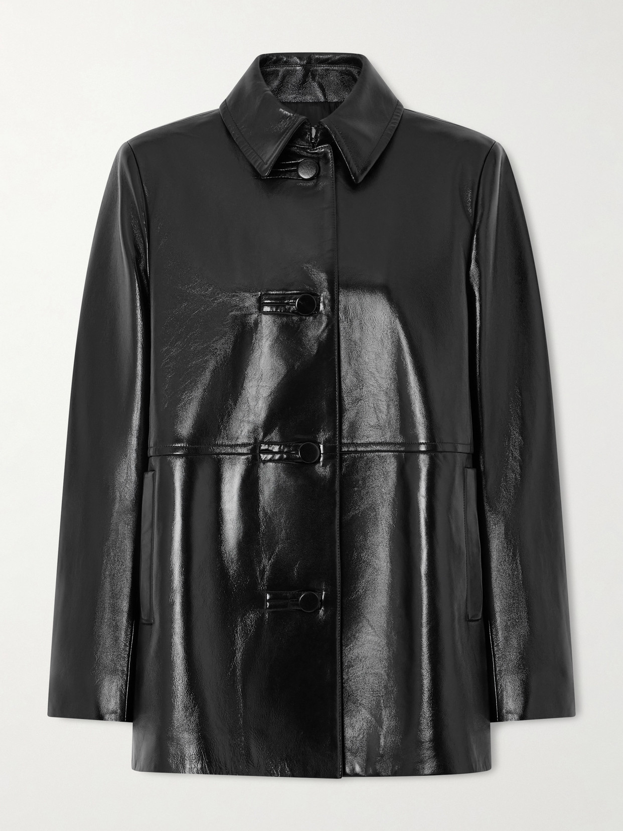 Jess Paneled Glossed-leather Jacket - Black