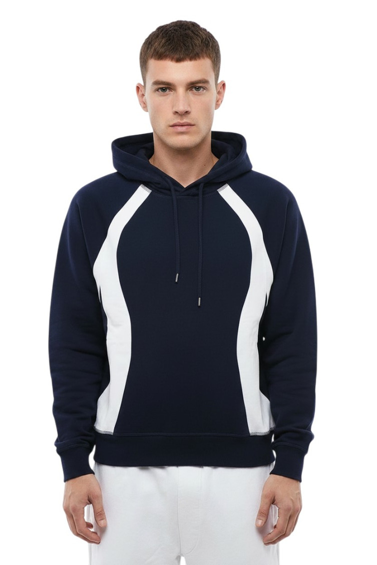Navy Blue Color Block Hoodie
