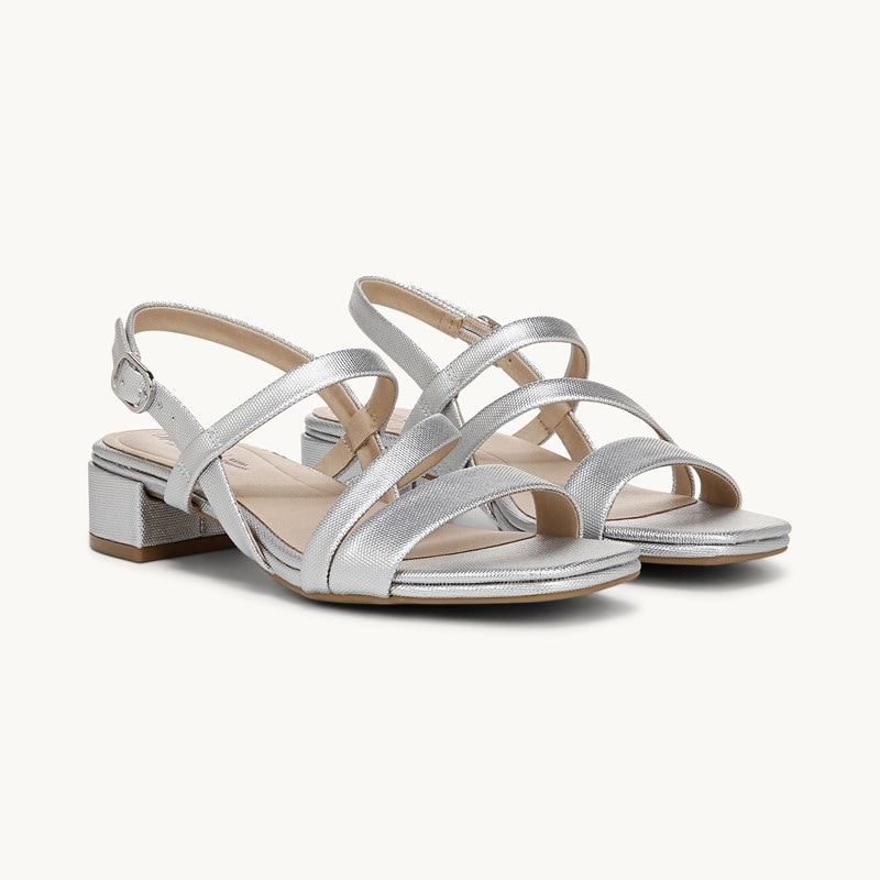 Stride Shoes Janet Strappy Dress Sandal Silver Faux Leather