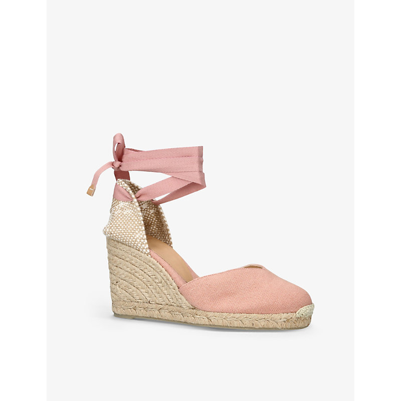 Womens Pink Chiara Self-tie Cotton Wedge Espadrilles