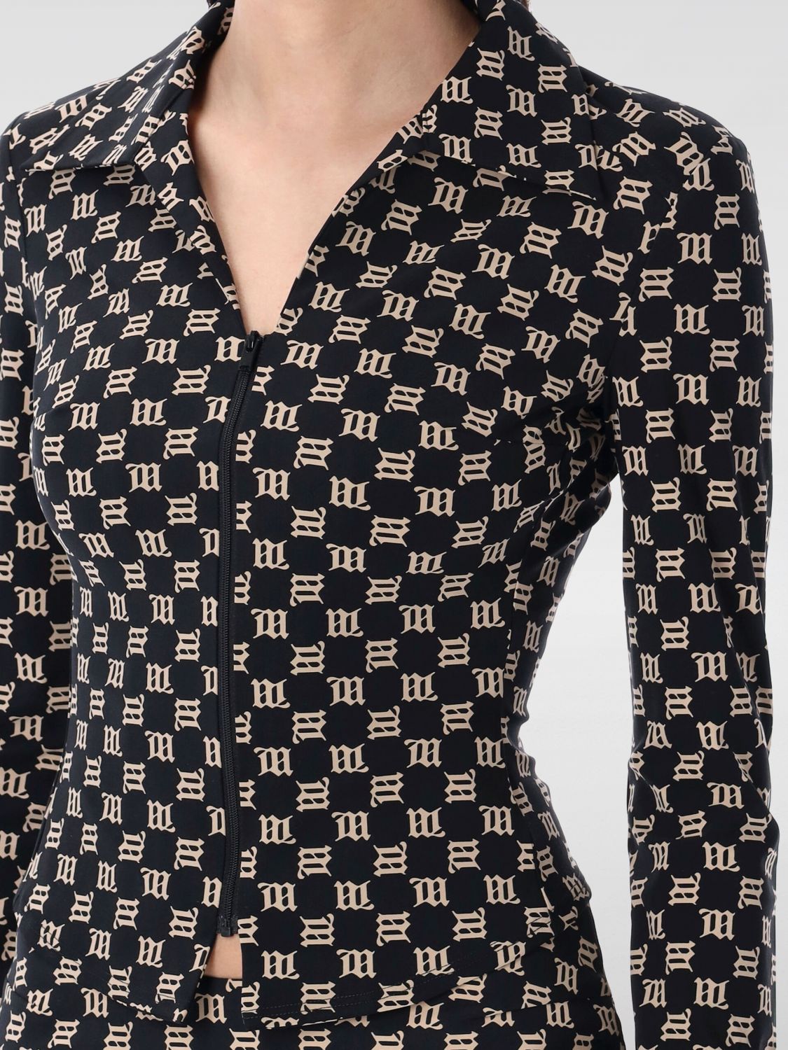 Monogram zipped fitted jacket - Black
