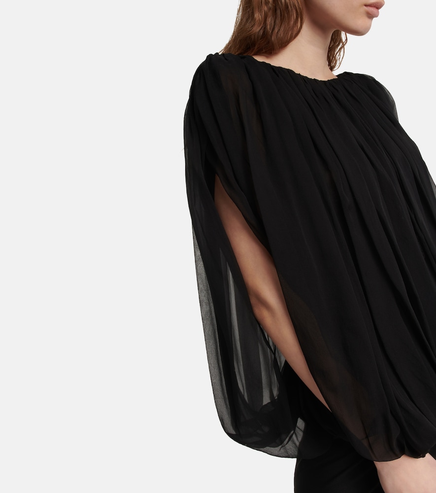 Gathered silk chiffon top