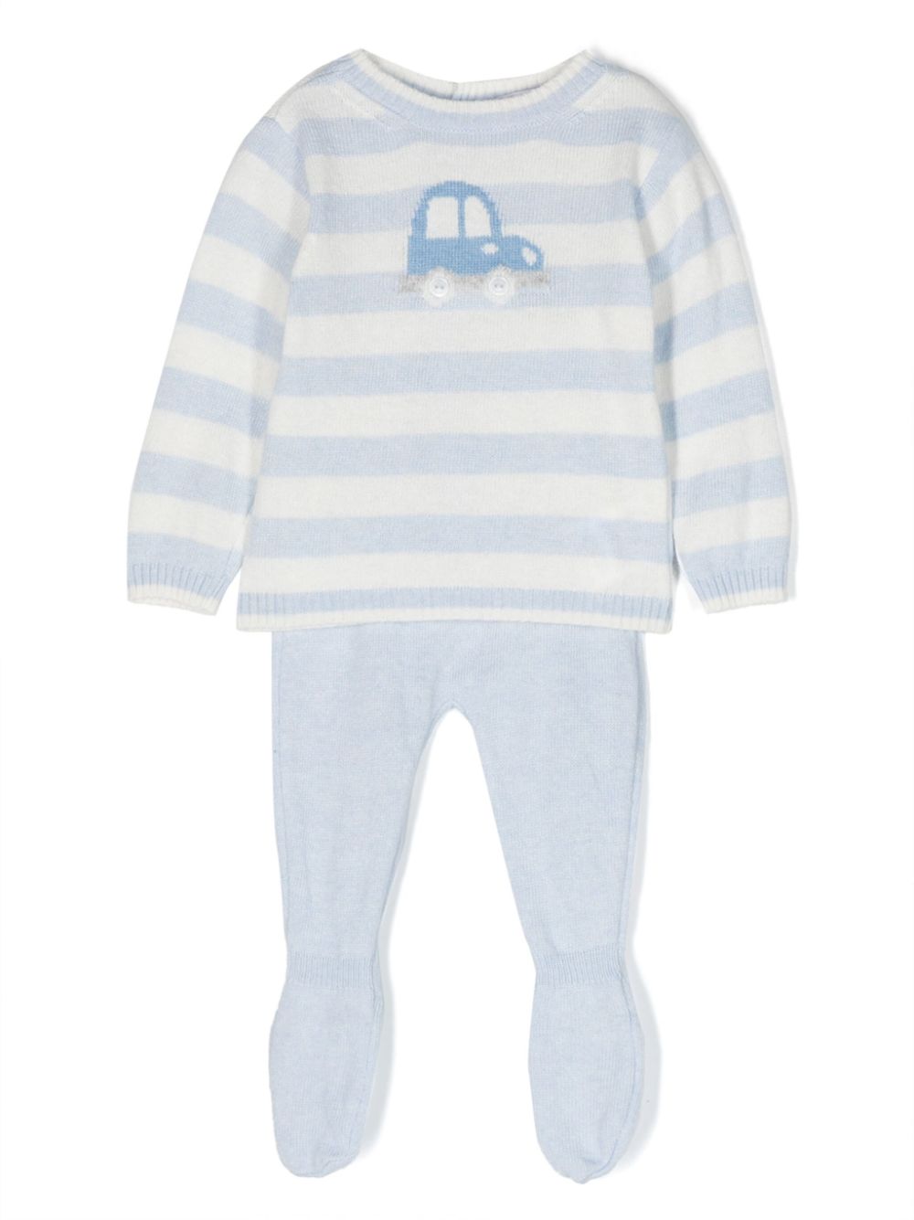 Intarsia-knit striped trouser set - Blue