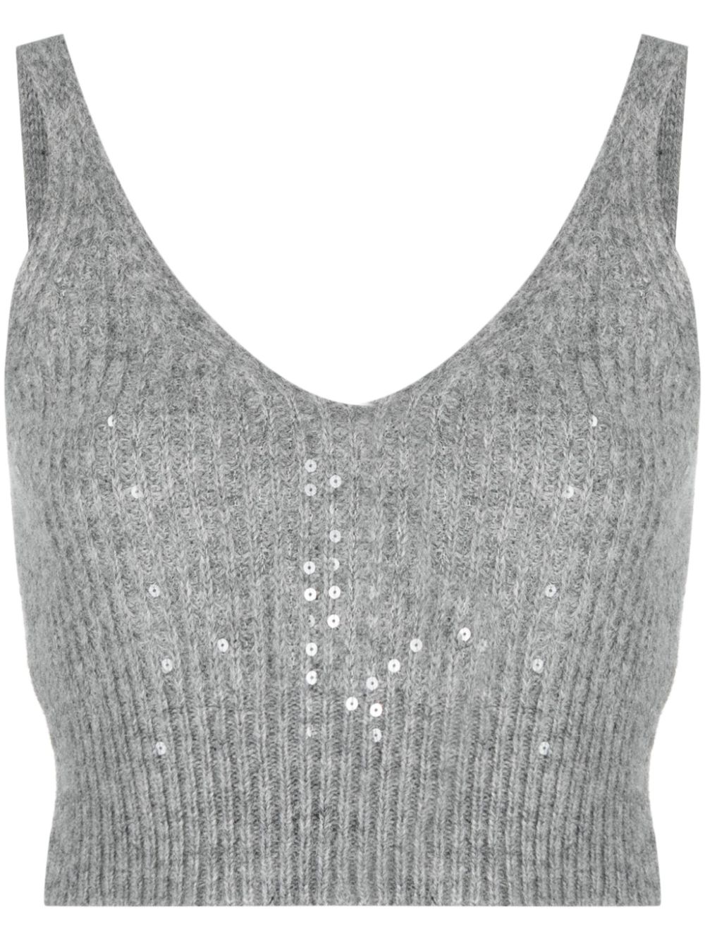 Sequin-embellished ribbed crop top - Grey
