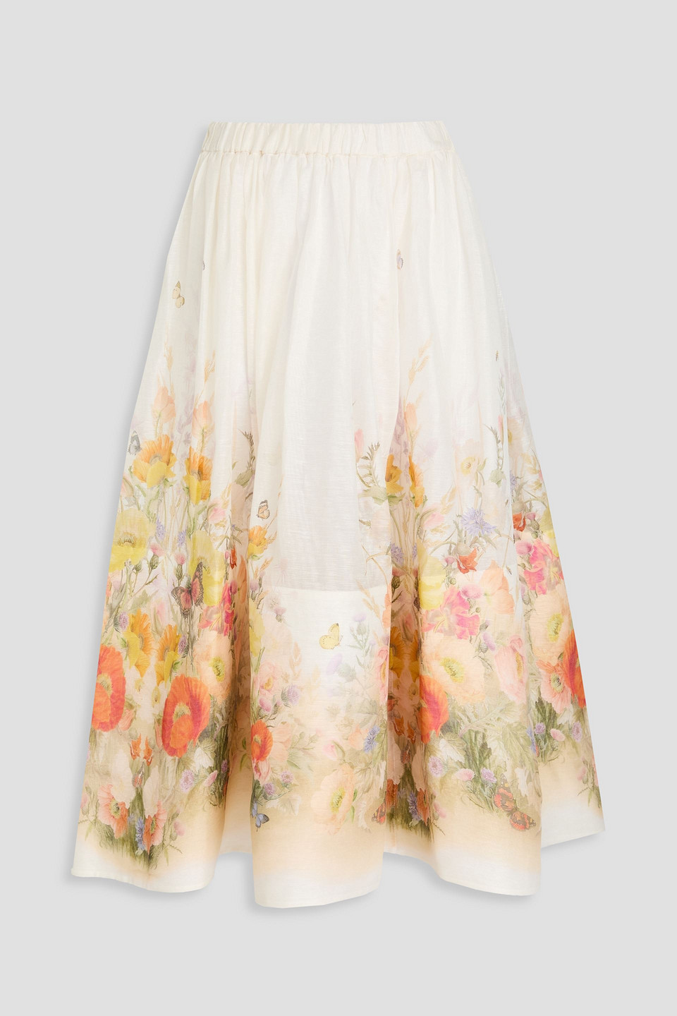 Zimmermann - Floral-print linen and silk-blend midi skirt - White - 1