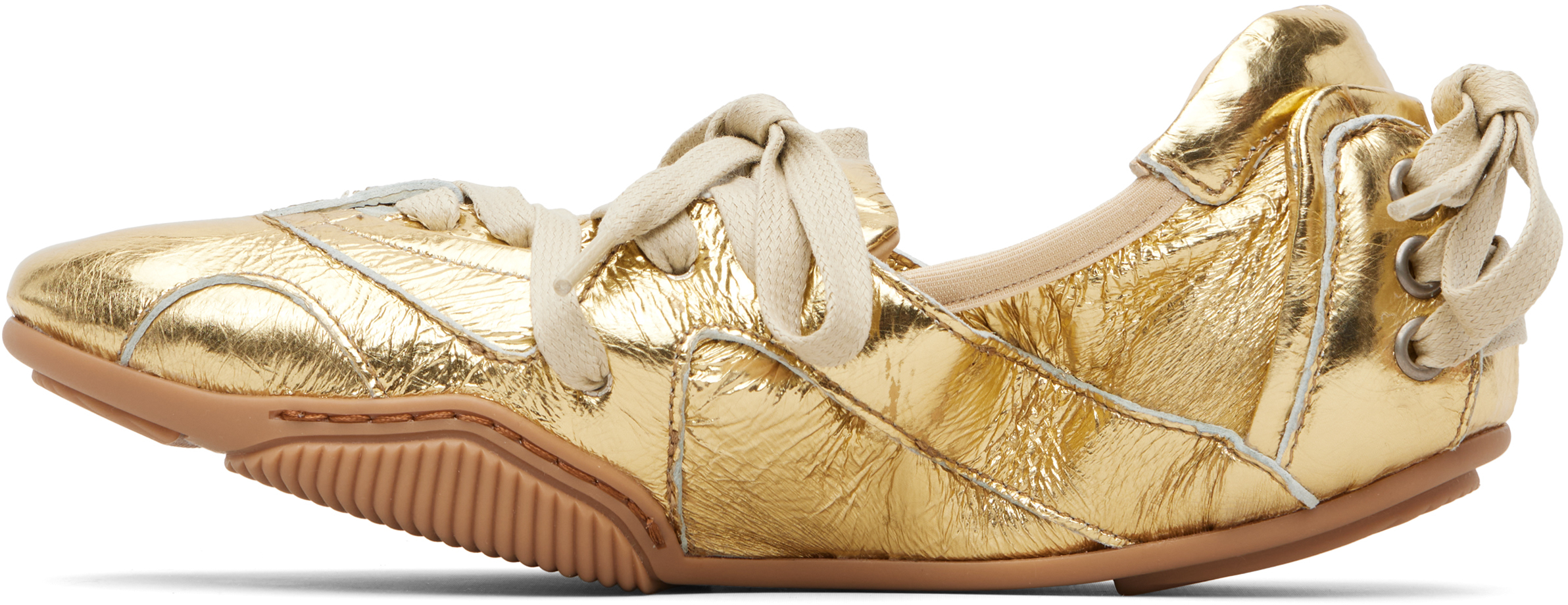 Gold Lace-Up Leather Sneakers