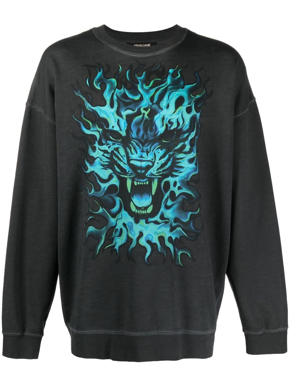 Roberto Cavalli graphic-print crew neck jumper - Black