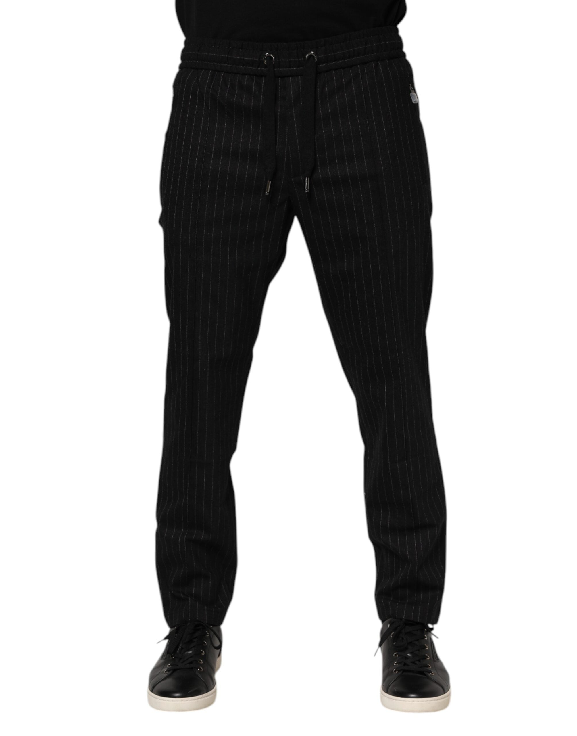 Striped Wool Jogger Pants — Black