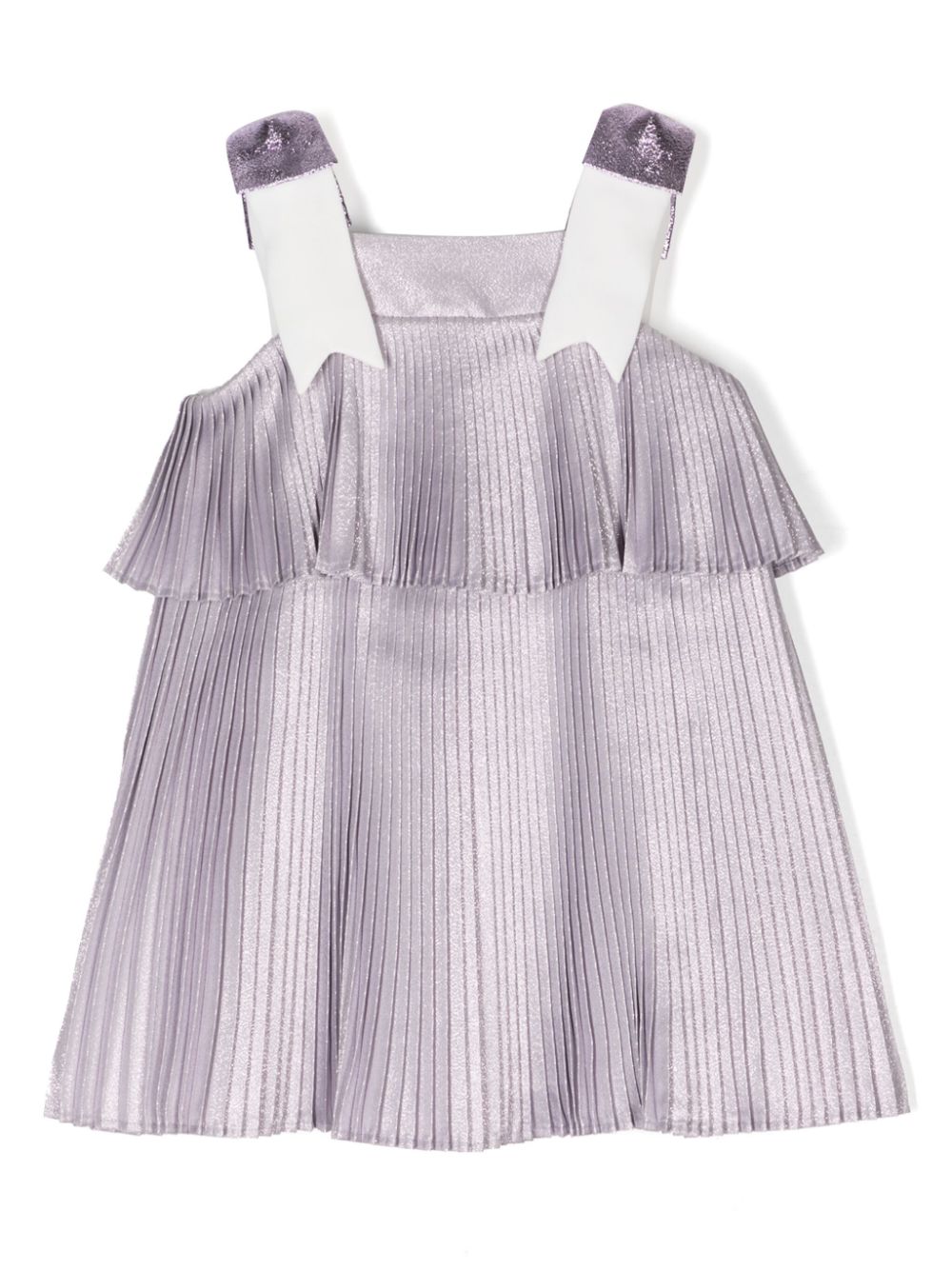 Bow-detail pleated tiered dress - Purple