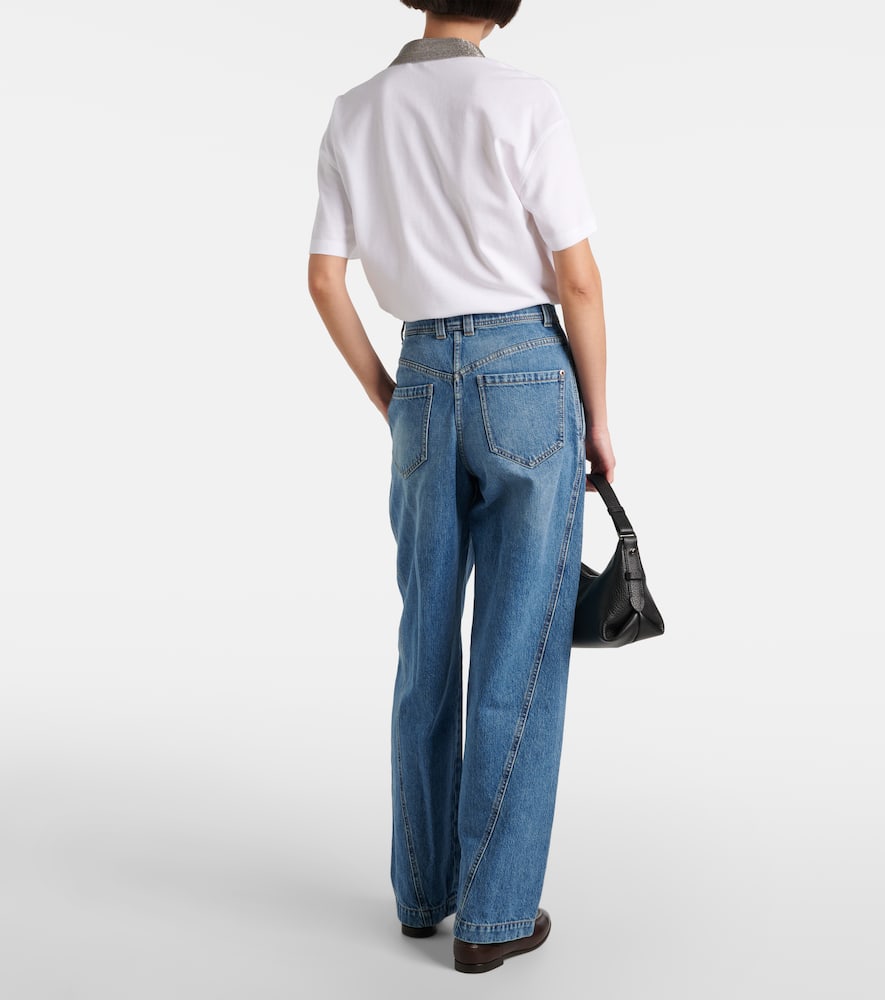 Pleated high-rise wide-leg jeans