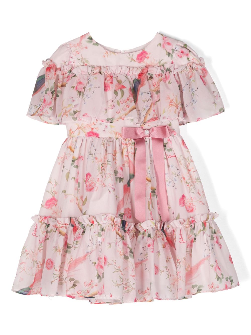Floral-patterned ruffled chiffon dress - Pink