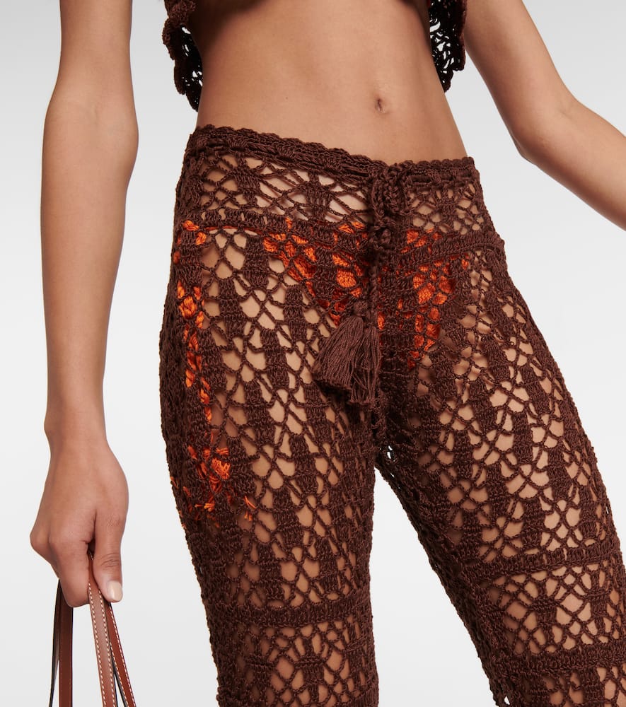 Mid-rise crochet cotton pants